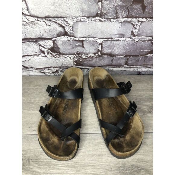 Birkenstock Mayari Black Leather Strappy Toe Post Sandals Women Sz 39EU/8.5M US - Picture 11 of 16